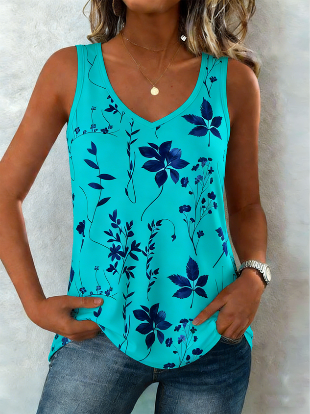 V Neck Street Cotton-Blend Loose Tank Top