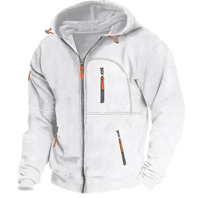 Men's Hoodie Full Zip Hoodie Fleece Hoodie Black White Wine Navy Blue Royal Blue Hooded Plain Zipper Pocket Sports & Outdoor Daily Holiday Polyester Streetwear Cool Casual Spring &  Fall Clothing