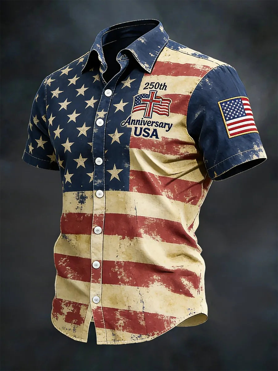 Men's Retro American 250th Anniversary Short-Sleeved Shirt