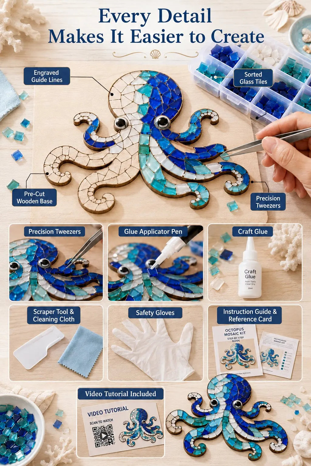 🔥 LAST DAY 59% OFF – 🌊 Octopus Mosaic Kit | Beginner-Friendly DIY Glass Craft with Step-by-Step Instructions