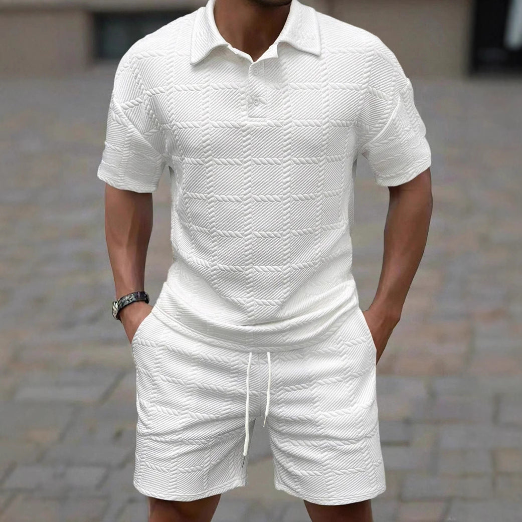 Men Textured Jacquard 2 Piece Matching Set