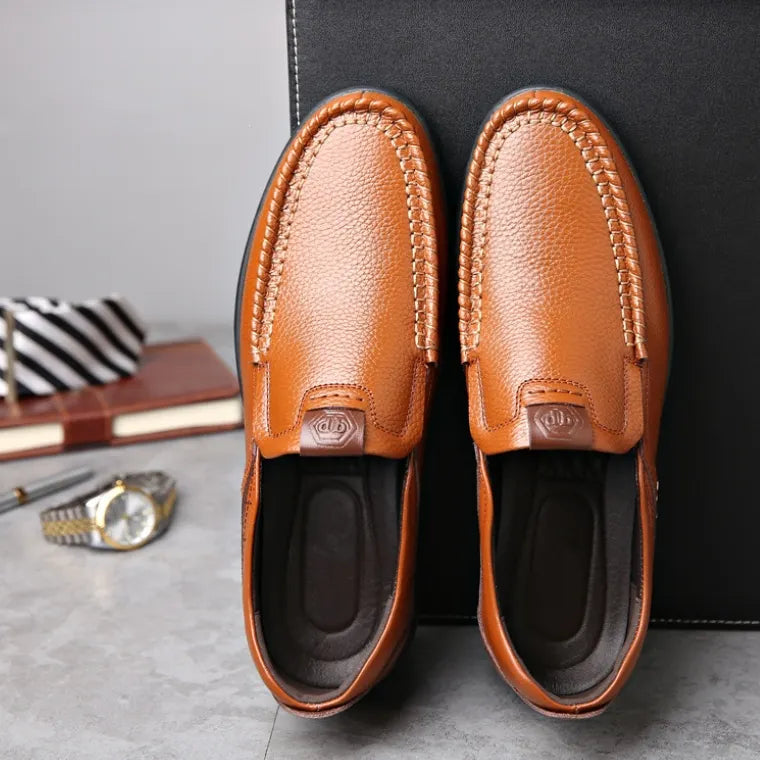 Men's Genuine Leather Soft Insole Casual Business Slip On Loafers