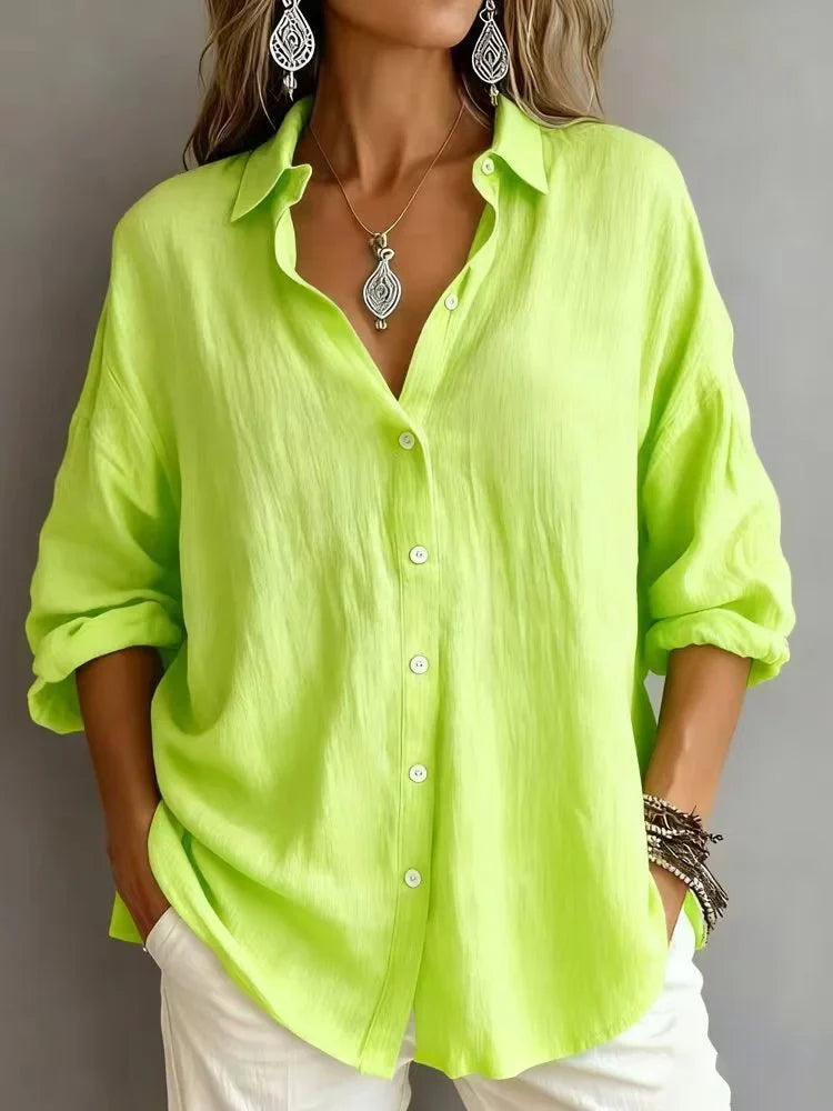 Women's Solid Color Linen Textured Shirt