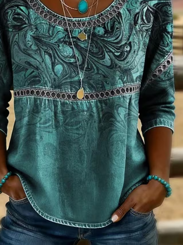 Women's Half Sleeve Blouse Summer Green Abstract Printing Crew Neck Daily Going Out Casual Top