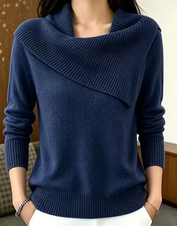 Women's Asymmetric Wide-Collar Knit Sweater