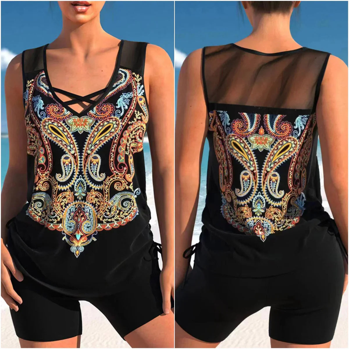 Paisley Print Tankini Set | Women's Boho Beachwear
