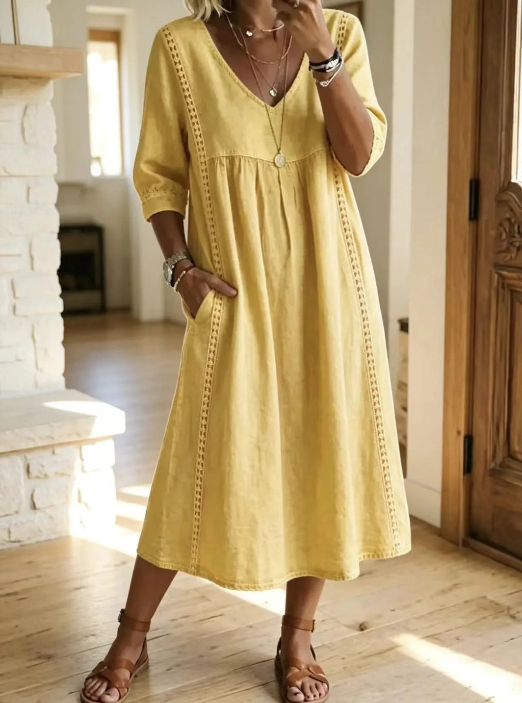 Boho Oversized Linen Midi Dress