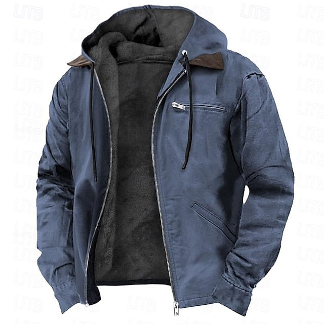 Men's Hoodie Full Zip Hoodie Sherpa Linend Army Green Blue Brown Gray Hooded Plain Pocket Sports & Outdoor Daily Holiday Vintage Streetwear Casual Fall & Winter Clothing Apparel Hoodies Sweatshirts
