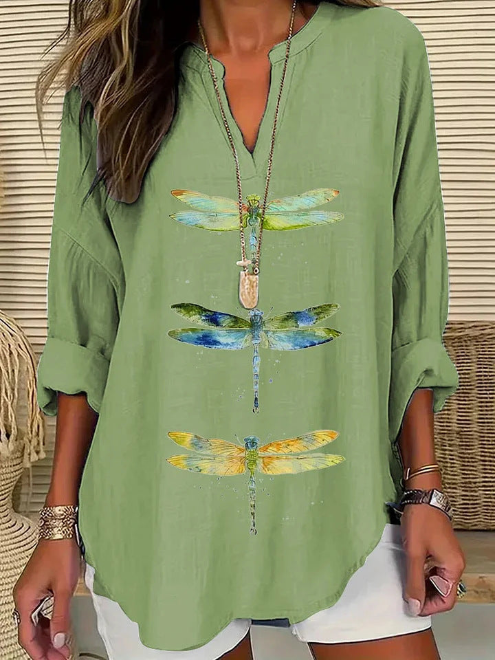 Split V-Neck 3/4 Sleeve Loose Fit Casual Top