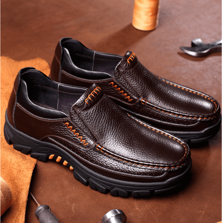 Mens Waterproof Non Slip Soft Insole Genuine Leather Shoes