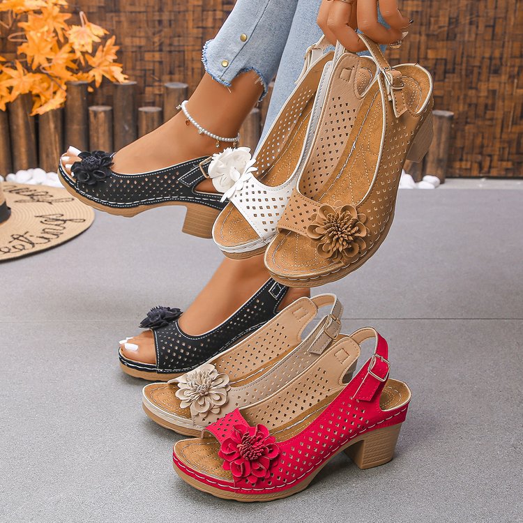 Women's Perforated Block Heel Sandals