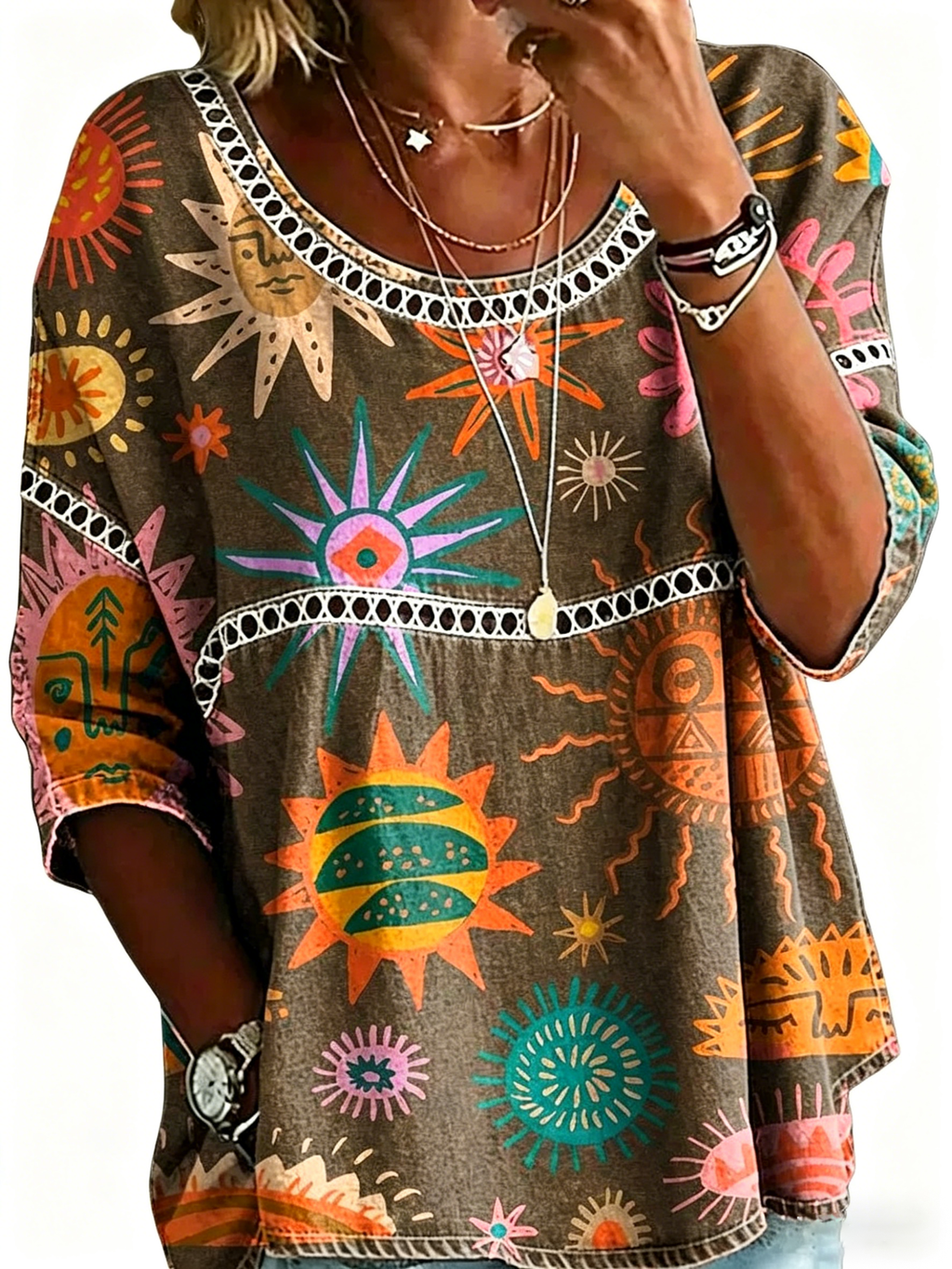 Abstract Print Linen Top | Women's Casual Loose Blouse