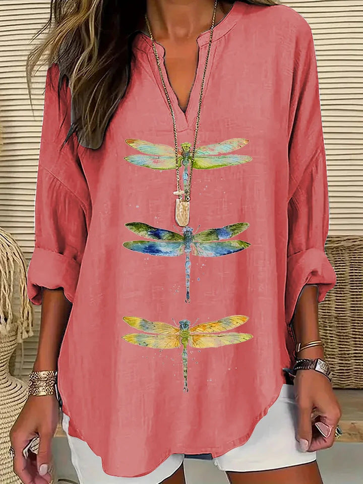 Split V-Neck 3/4 Sleeve Loose Fit Casual Top