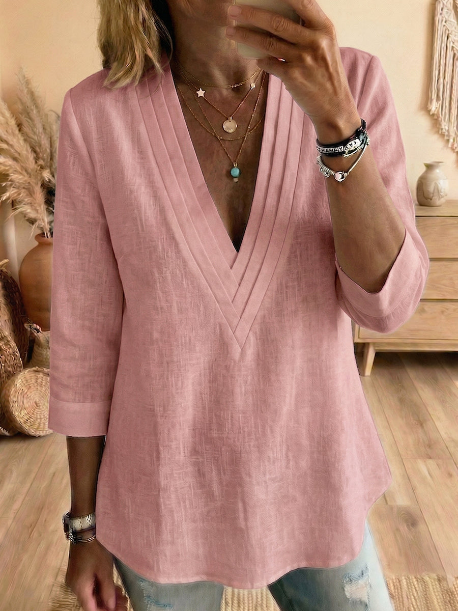 New Arrivals🔥Women's Minimalist & Elegant Pleated-collar Cotton-linen Shirt