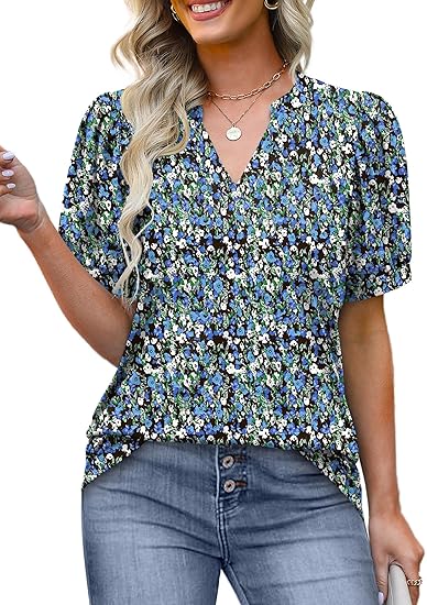 Limited time sale Women's V Neck Floral Print Vintage Shirt Fashion T-Shirt