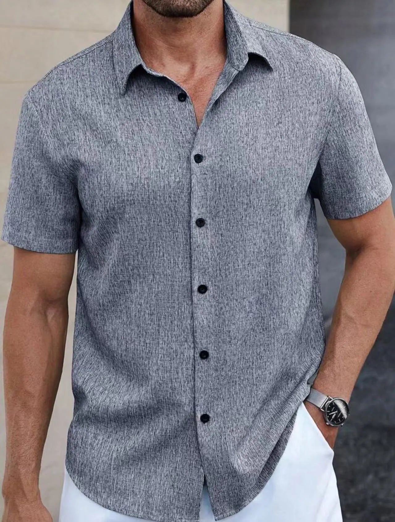 Men's Cotton Linen Lapel Short Sleeve Shirt