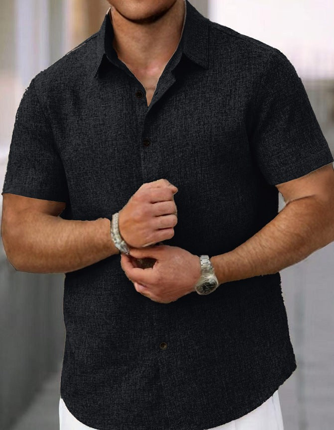 Men's Cotton Linen Lapel Short Sleeve Shirt