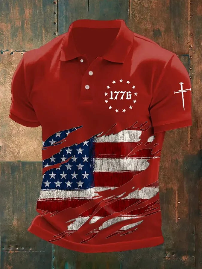 Men's American 250th Anniversary Print Casual Polo Shirt