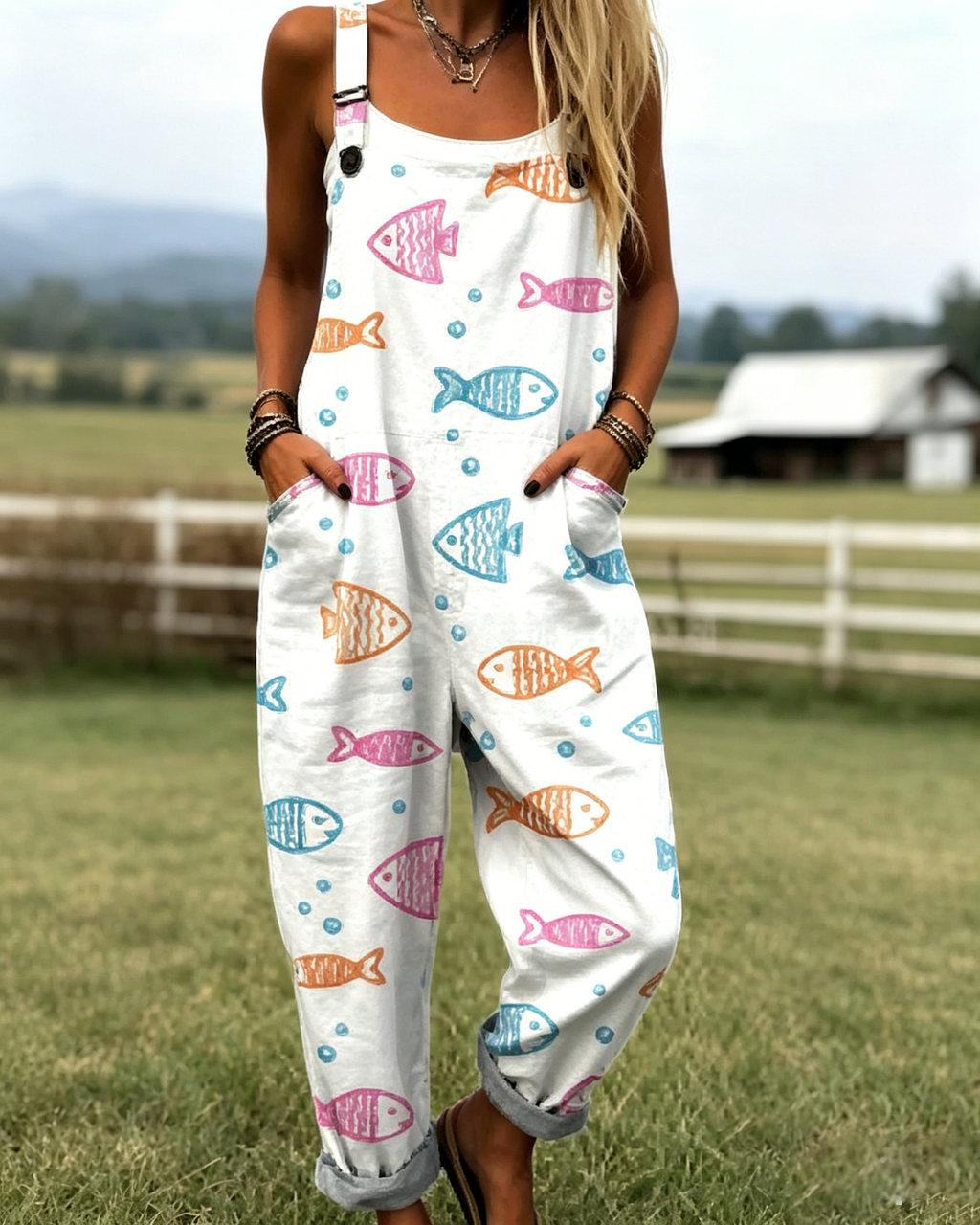 Printed Loose Overalls | Women's Casual Sleeveless Jumpsuit