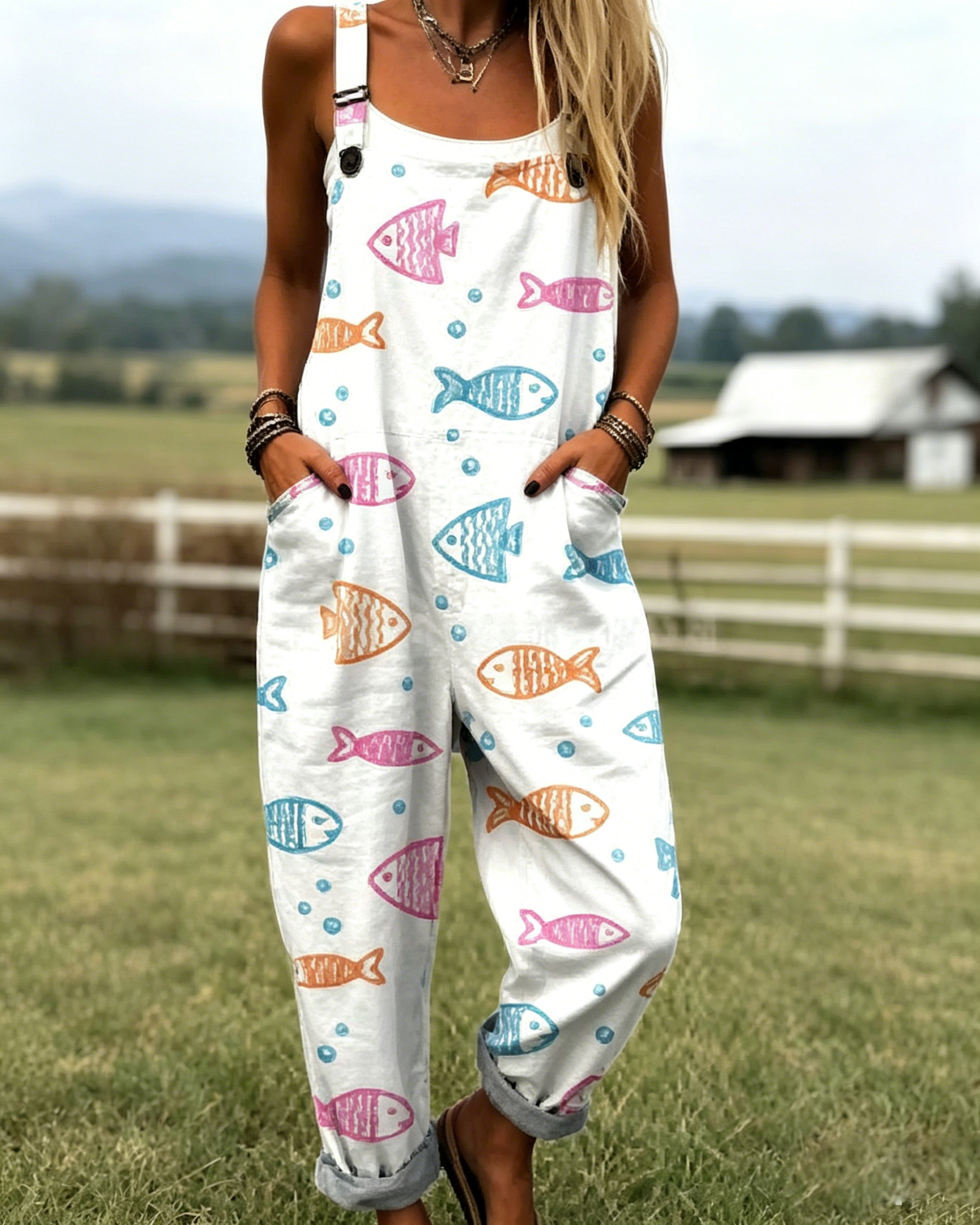 Printed Loose Overalls | Women's Casual Sleeveless Jumpsuit