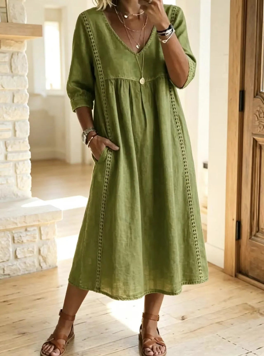 Boho Oversized Linen Midi Dress