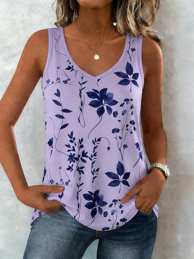 V Neck Street Cotton-Blend Loose Tank Top
