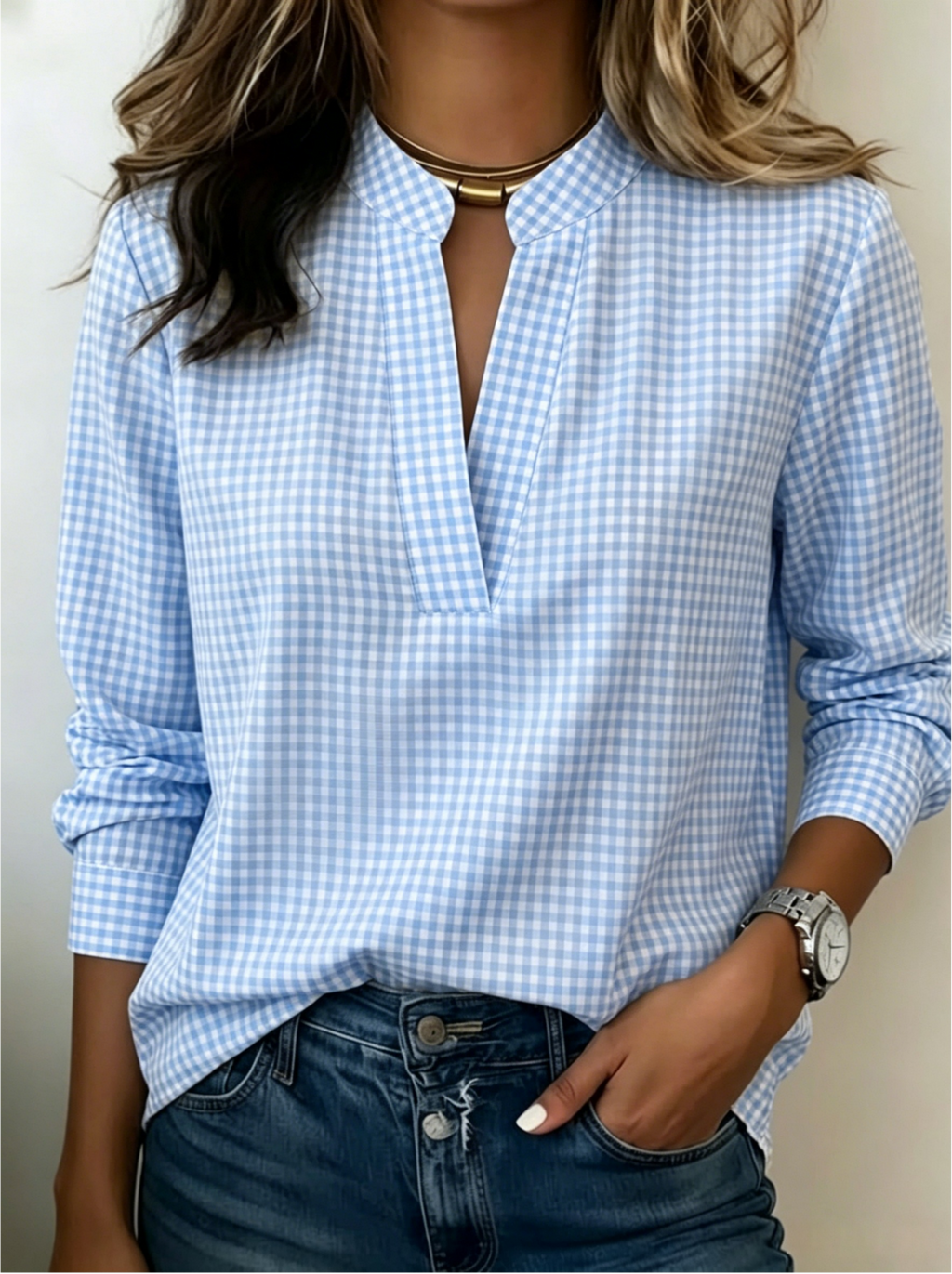 Today 50% Off🔥Women’s Classic Gingham Split V-Neck Blouse