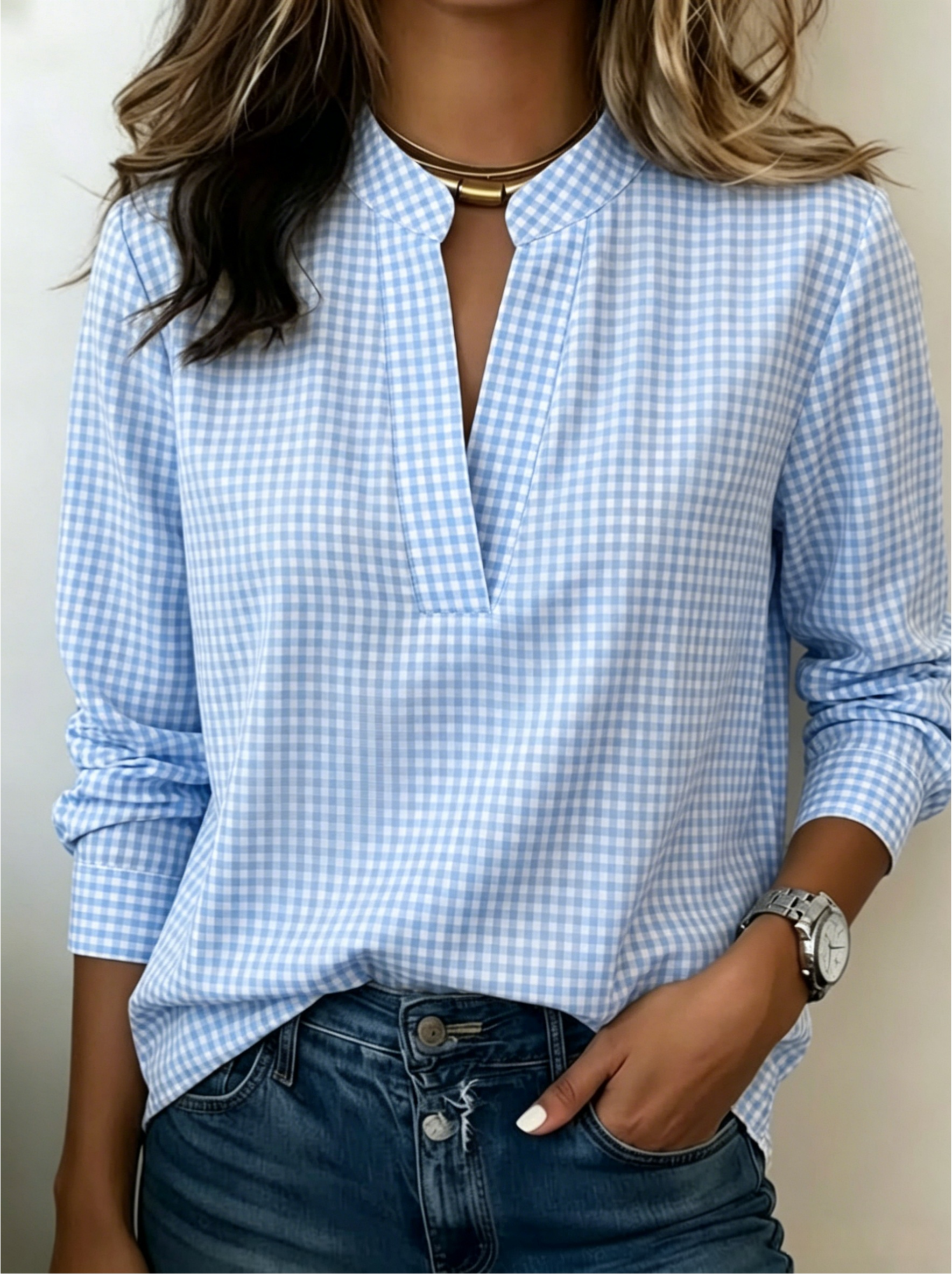 Today 50% Off🔥Women’s Classic Gingham Split V-Neck Blouse