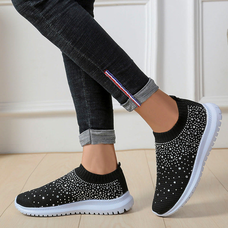 Women's Rhinestone Breathable Fly-Woven Mesh Plus Size Sneakers
