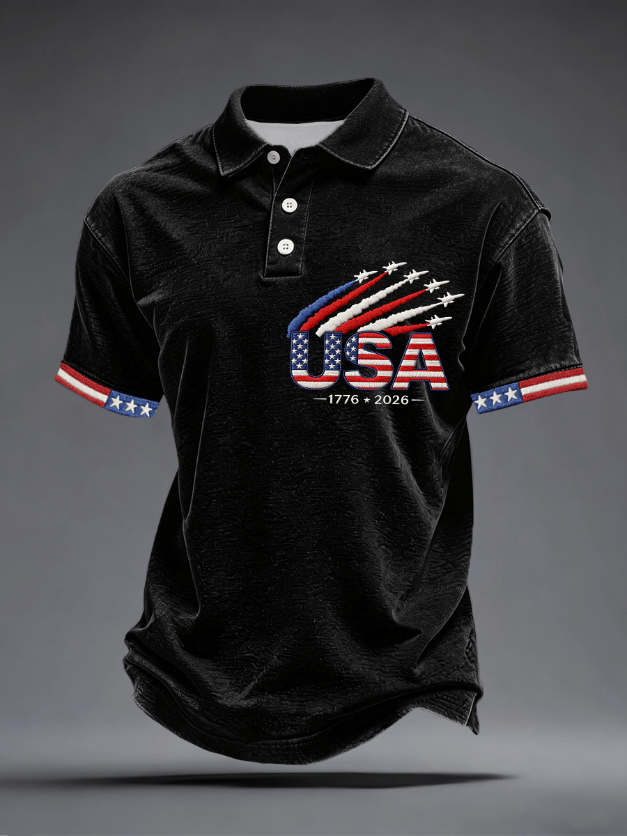 Men's USA 1776-2026 Embroidery Pattern Polo Shirt