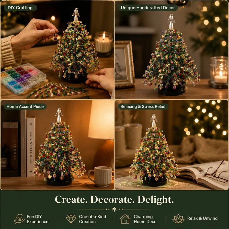 Elegant Beaded Mini Christmas Tree – Collector's Holiday Decor Set, Tabletop 🎄