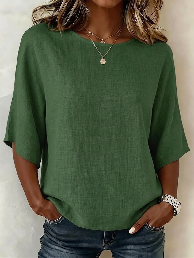 Women's Half Sleeve Blouse Summer White Plain Printing Crew Neck Daily Going Out Vintage Top