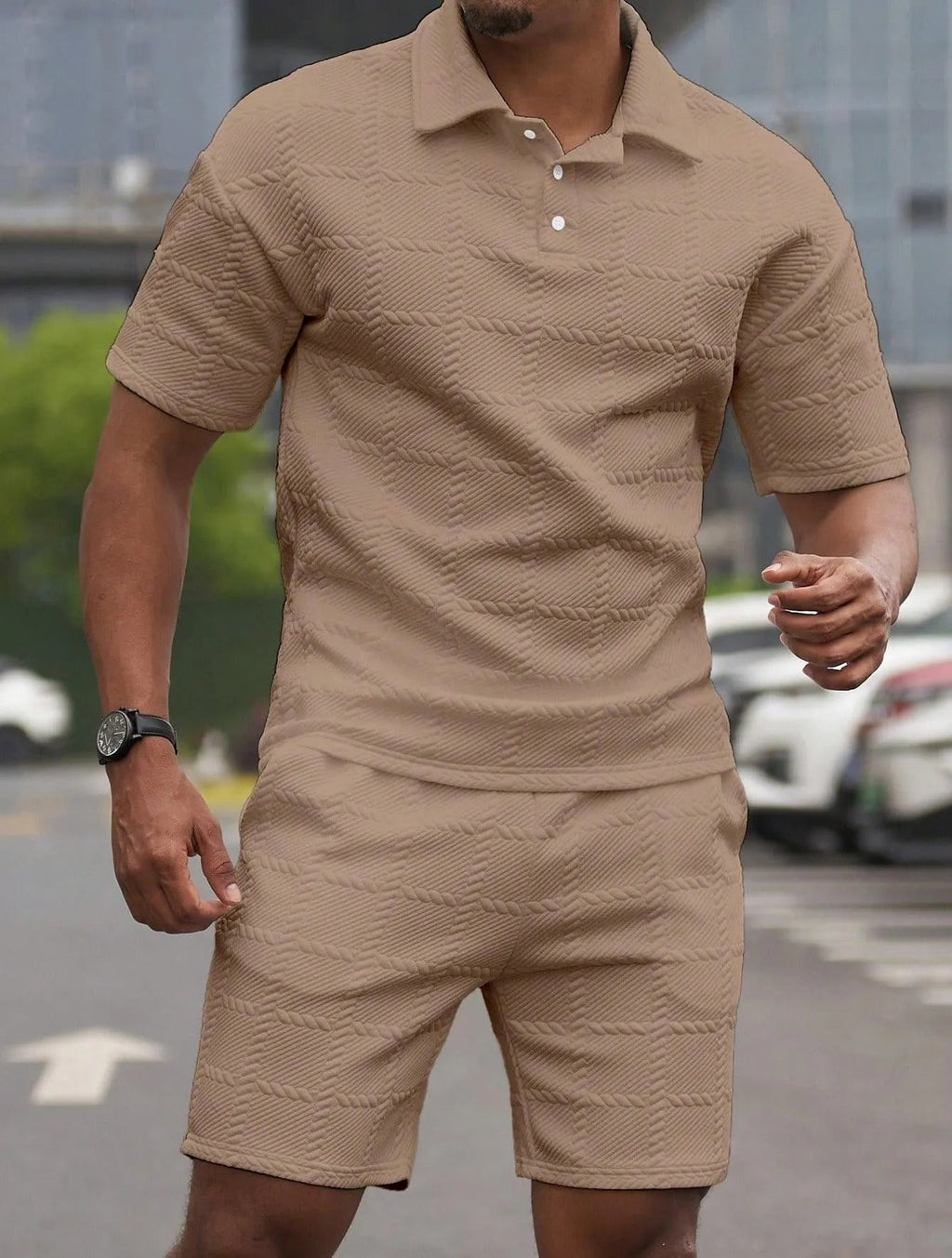 Men Textured Jacquard 2 Piece Matching Set