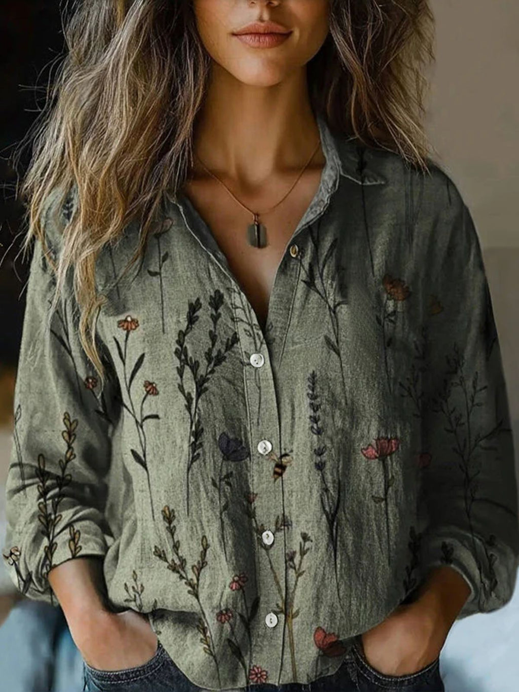 Retro Printed Long-sleeved Casual Shirt