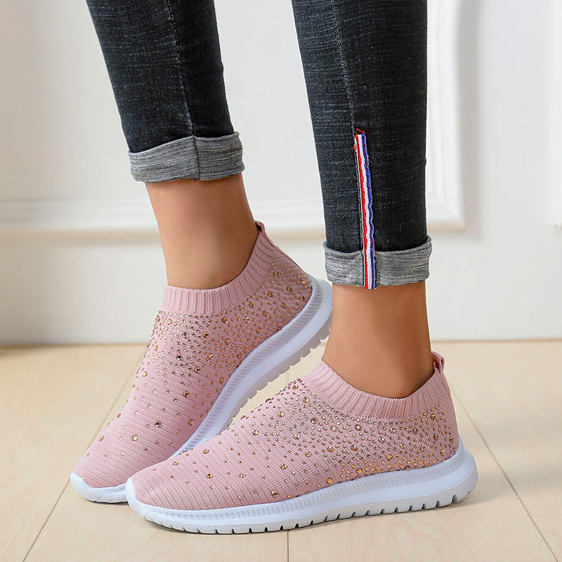 Women's Rhinestone Breathable Fly-Woven Mesh Plus Size Sneakers