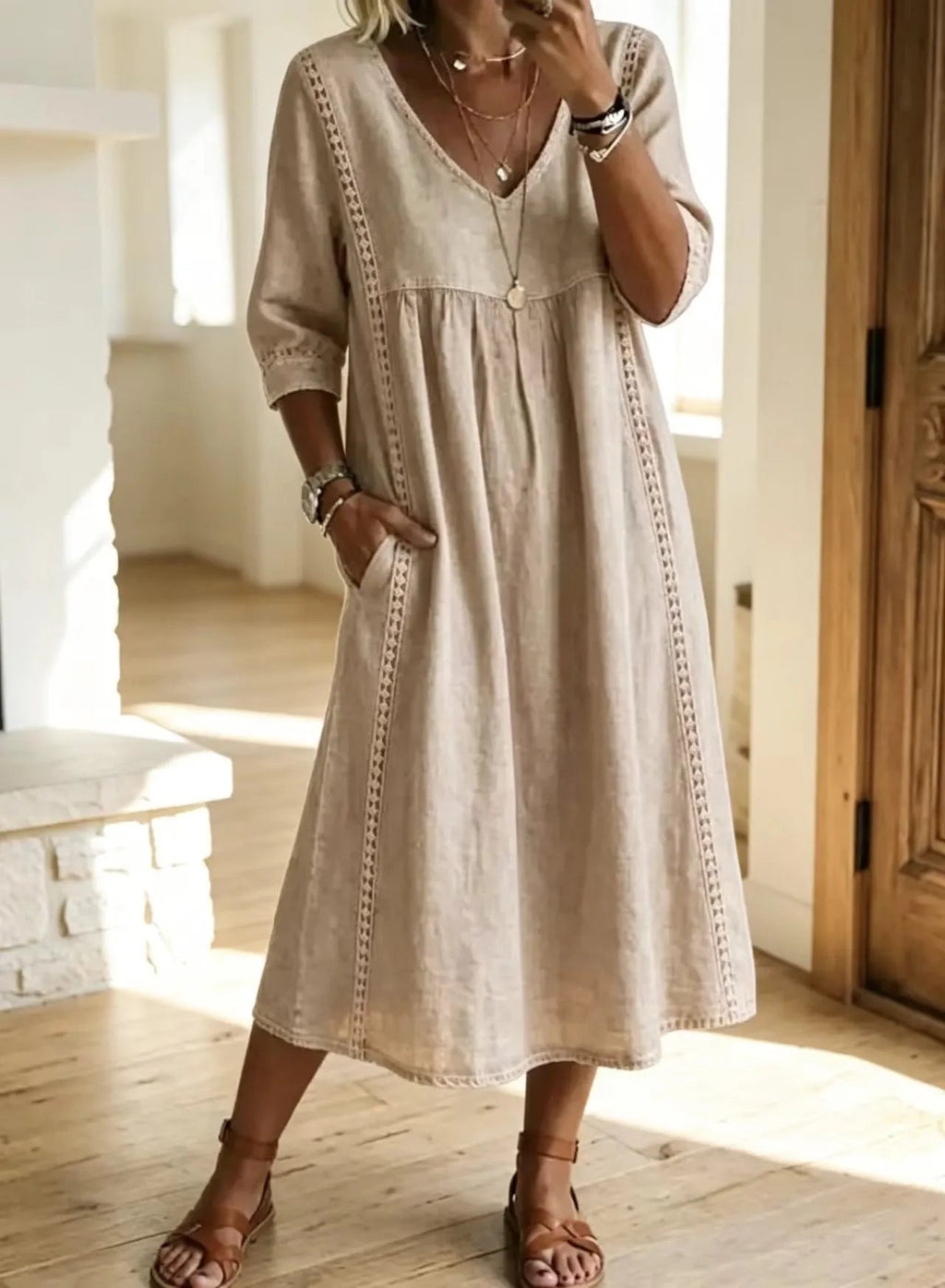Boho Oversized Linen Midi Dress