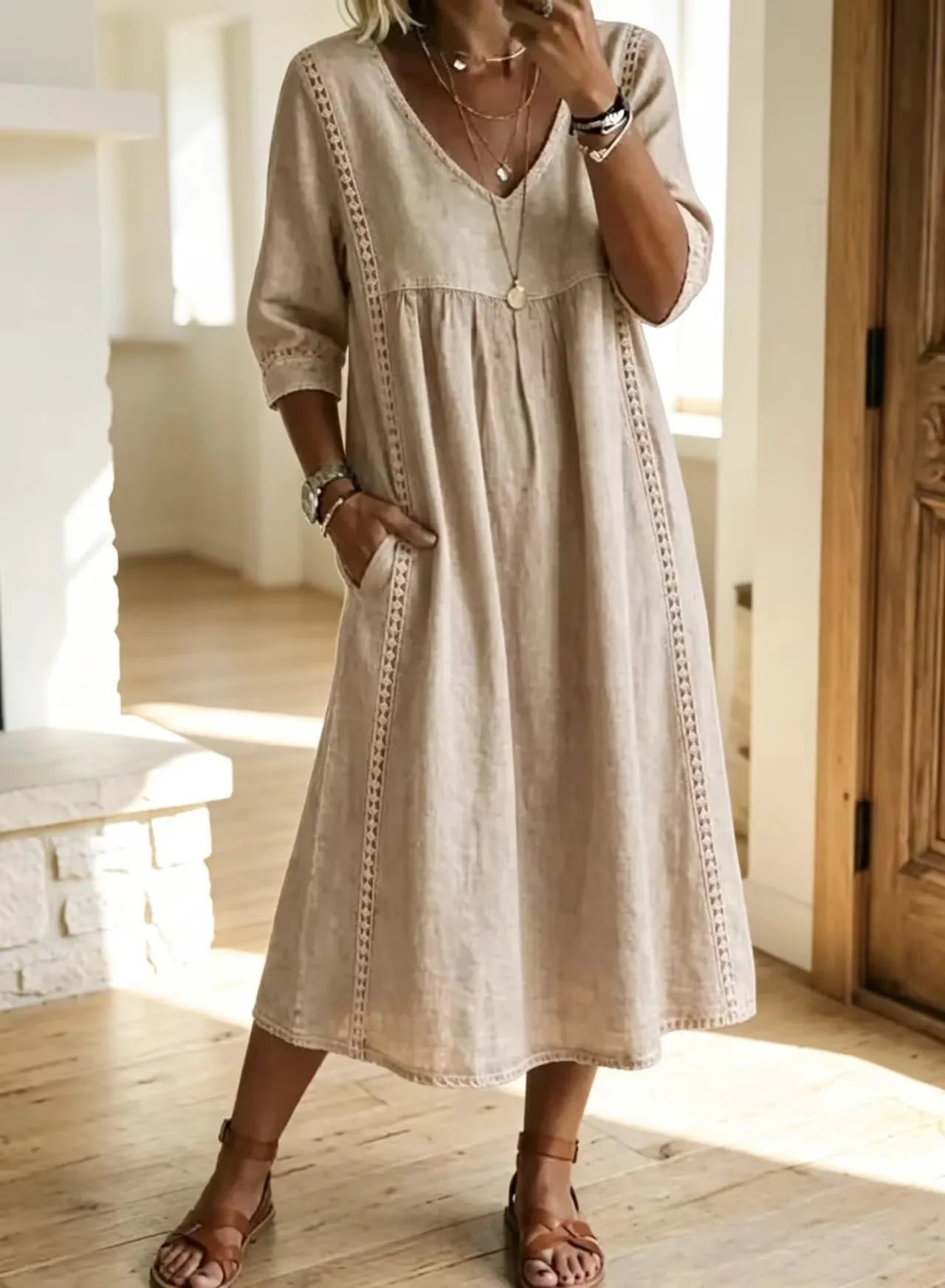 Boho Oversized Linen Midi Dress