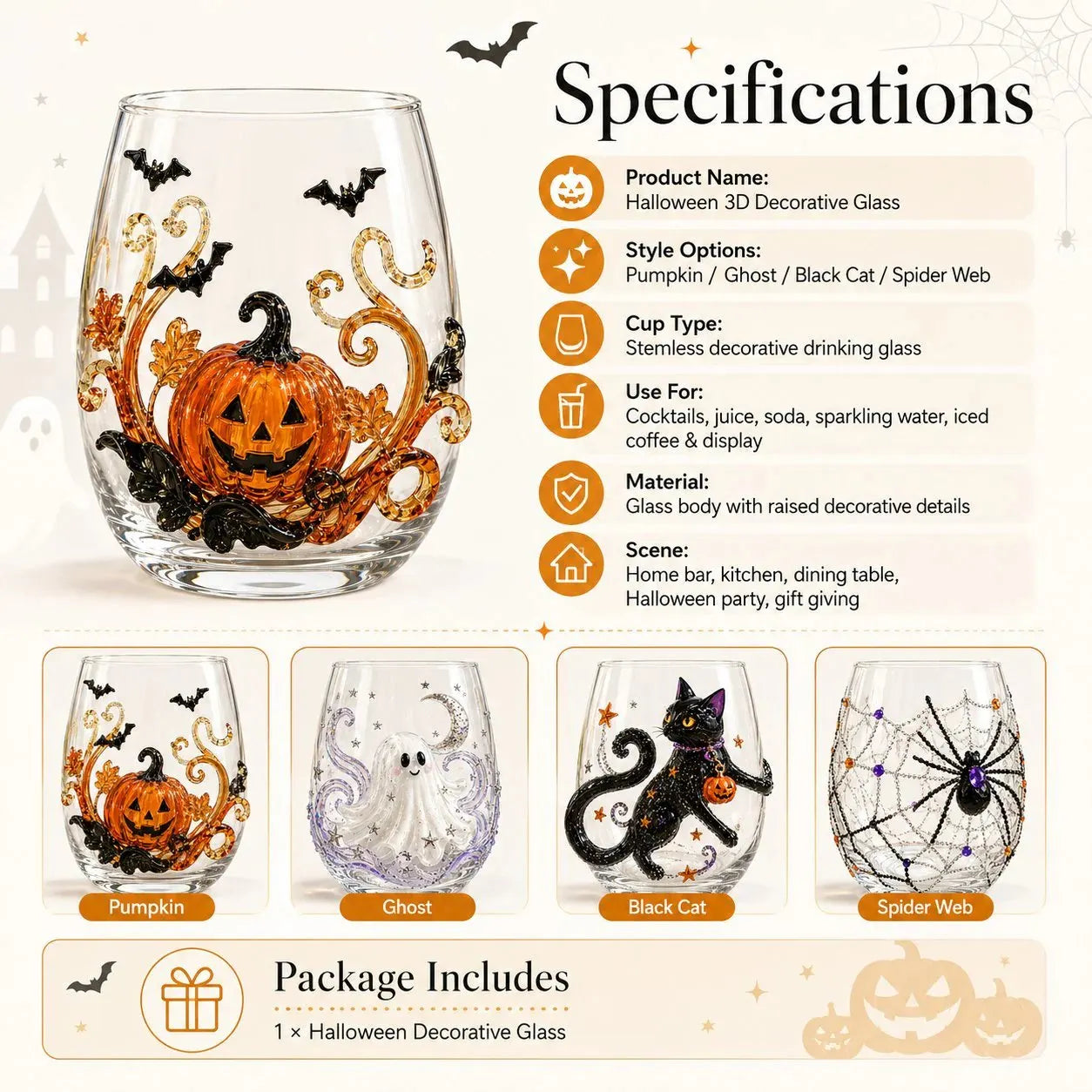🔥 LAST DAY 40% OFF - 🎃 3D Halloween Glass Cups | Perfect for Parties & Cozy Fall Home Bars