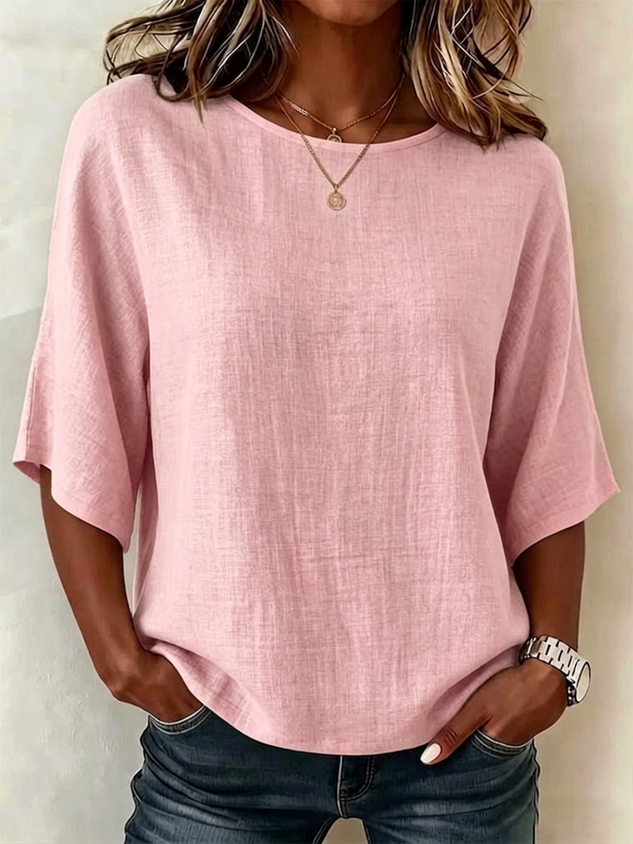 Women's Half Sleeve Blouse Summer White Plain Printing Crew Neck Daily Going Out Vintage Top