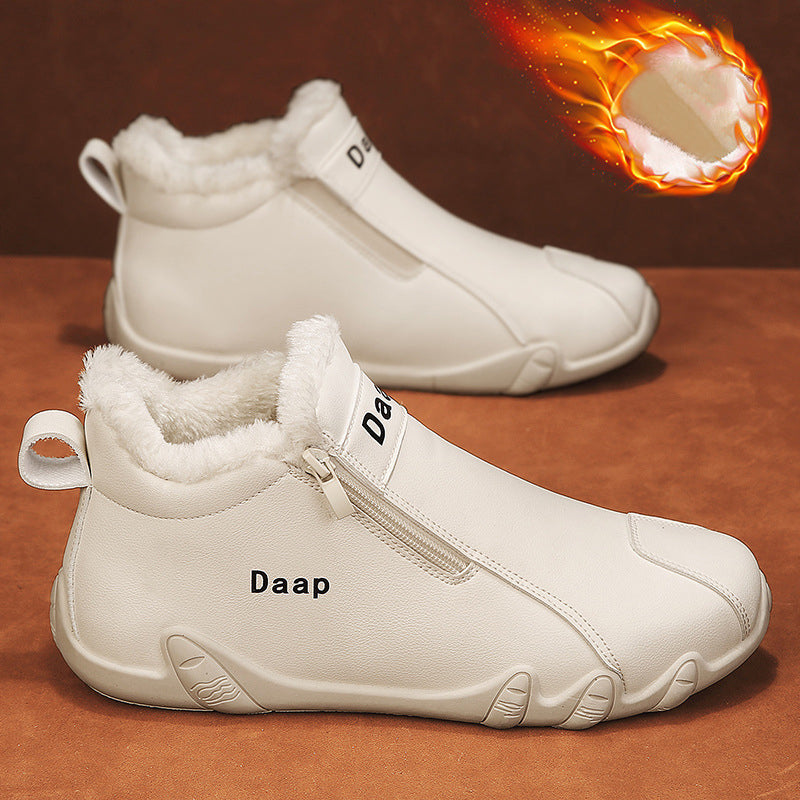 Men's velvet solid color zipper outdoor casual shoes