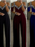narrow waist jumpsuit with wide legs