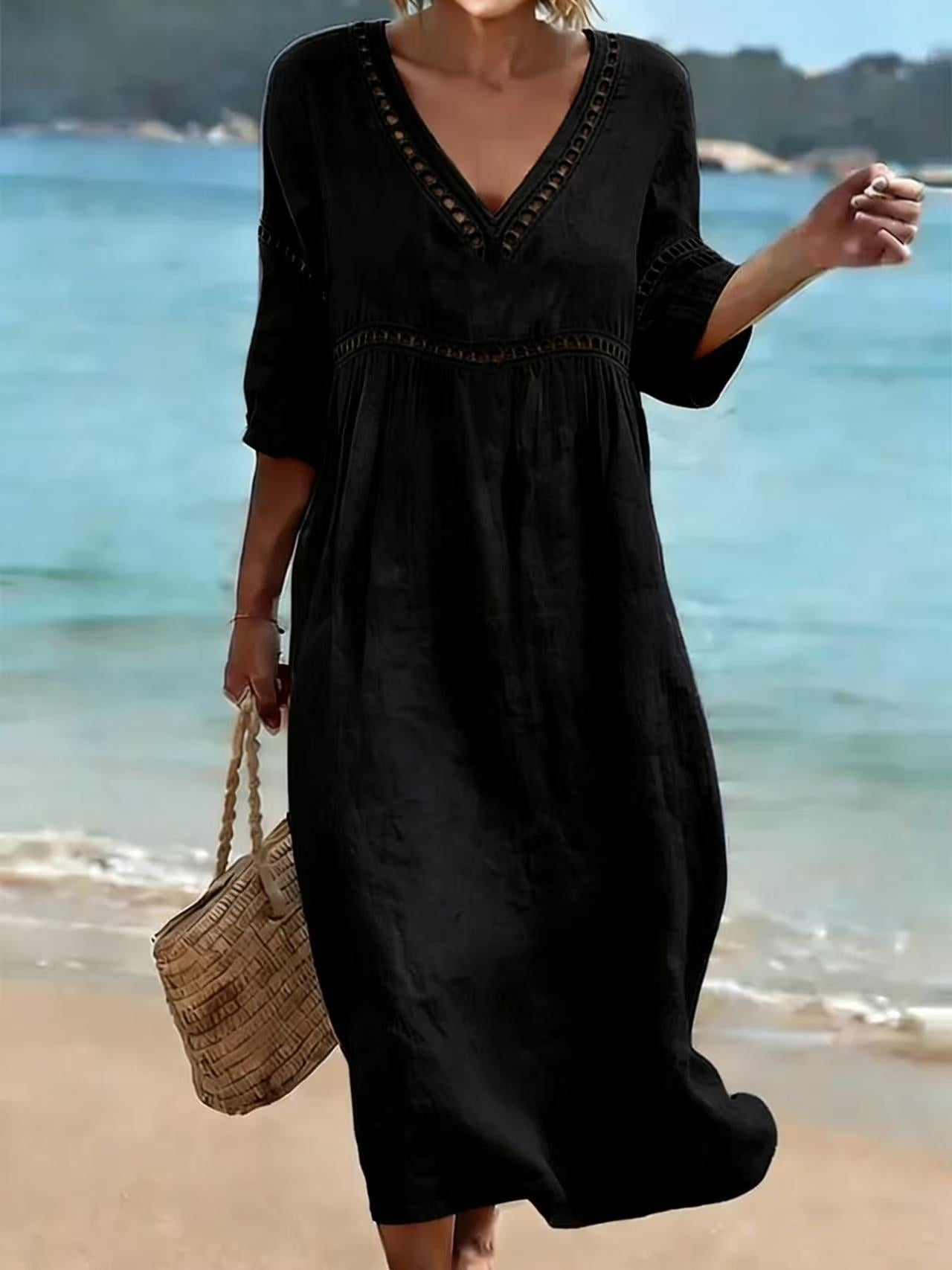 Elegant and casual V-neck solid color dress