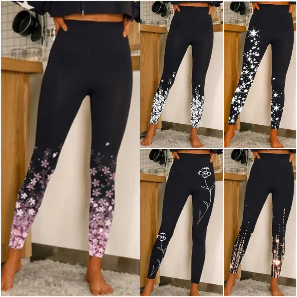 High waist slim leggings with super stretchy print