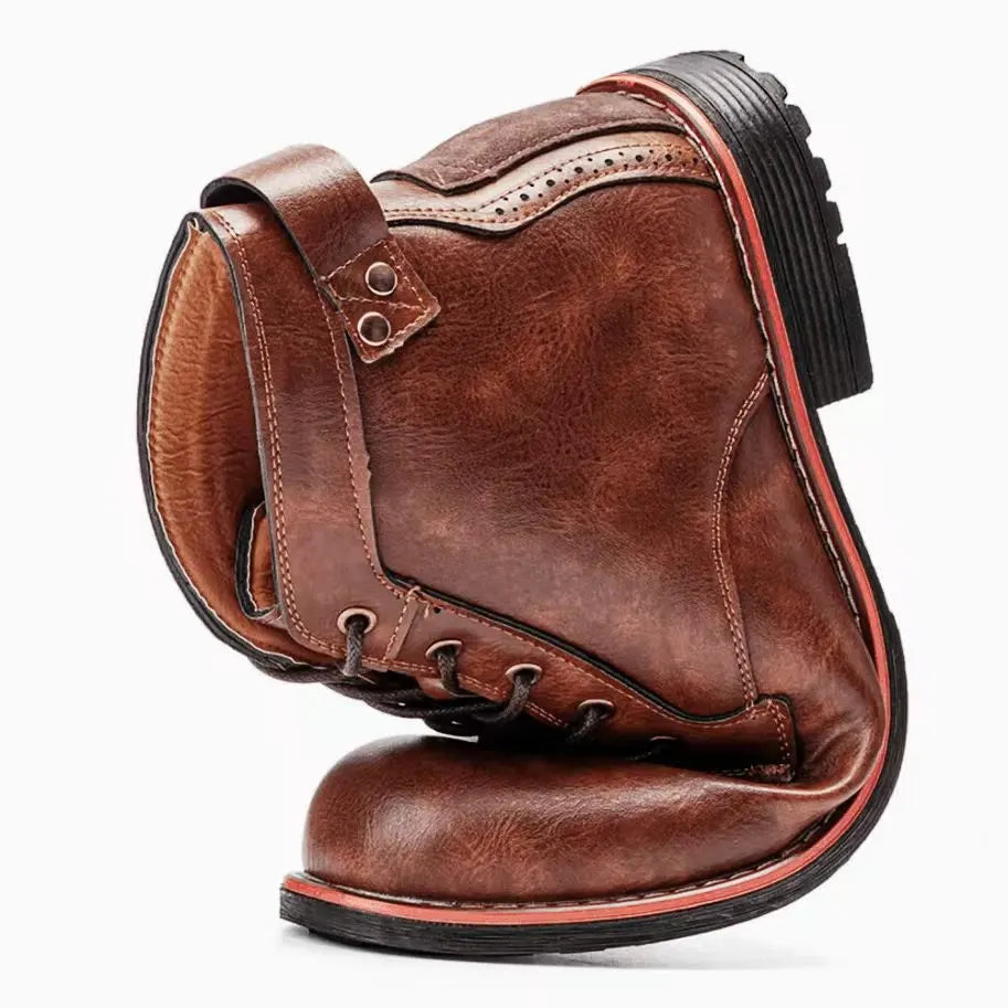 Men‘s Genuine Leather Waterproof Non-slip Arch Support Casual Work Boots