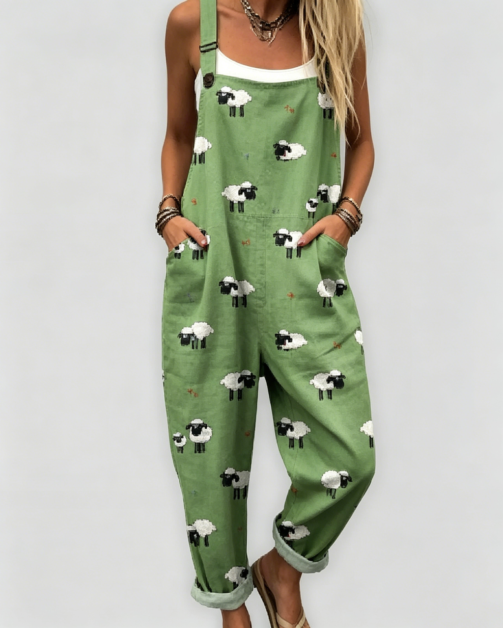 Printed Loose Overalls | Women's Casual Sleeveless Jumpsuit