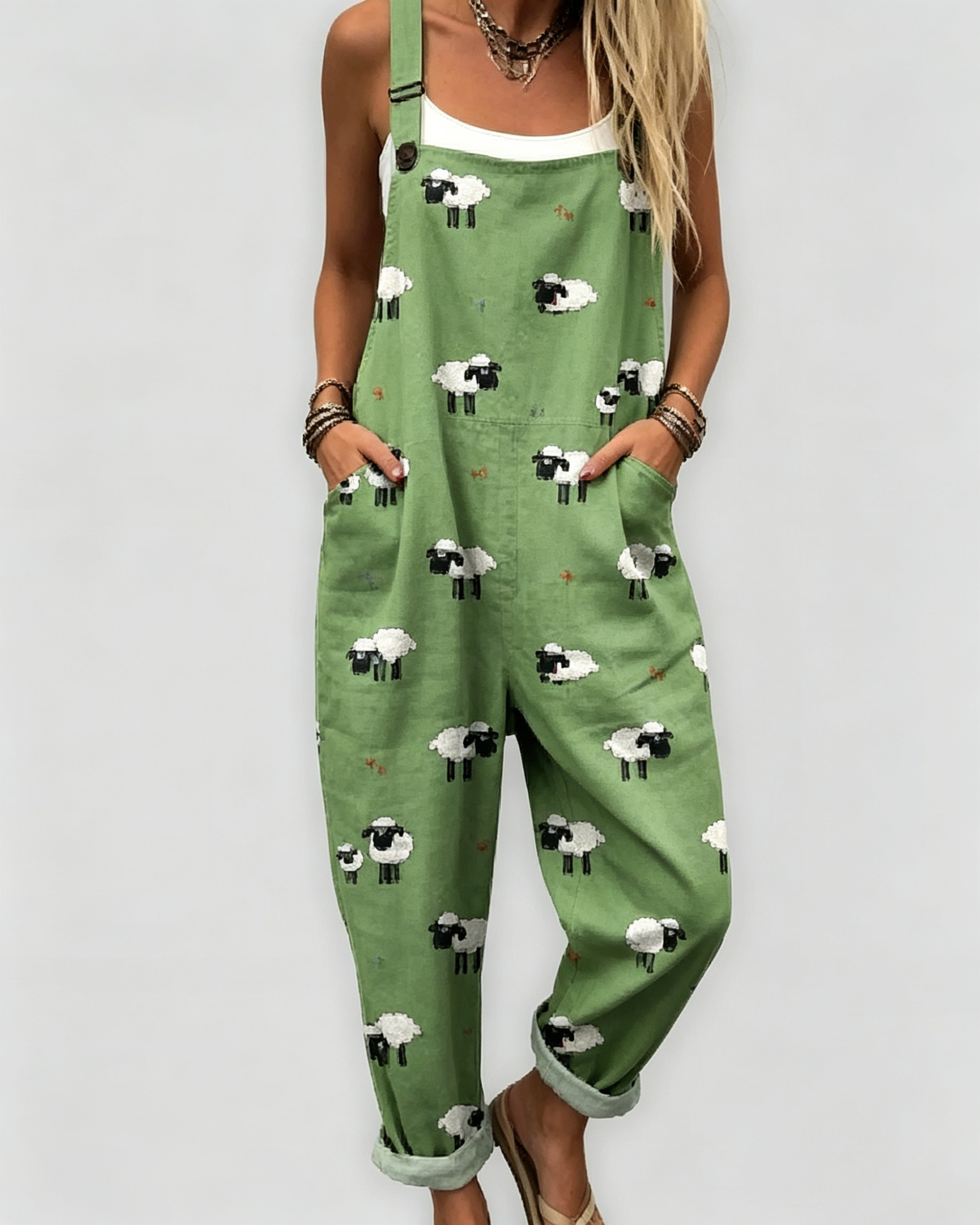 Printed Loose Overalls | Women's Casual Sleeveless Jumpsuit