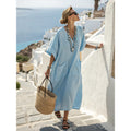 Women's V-Neck Linen-Blend Kaftan Dress