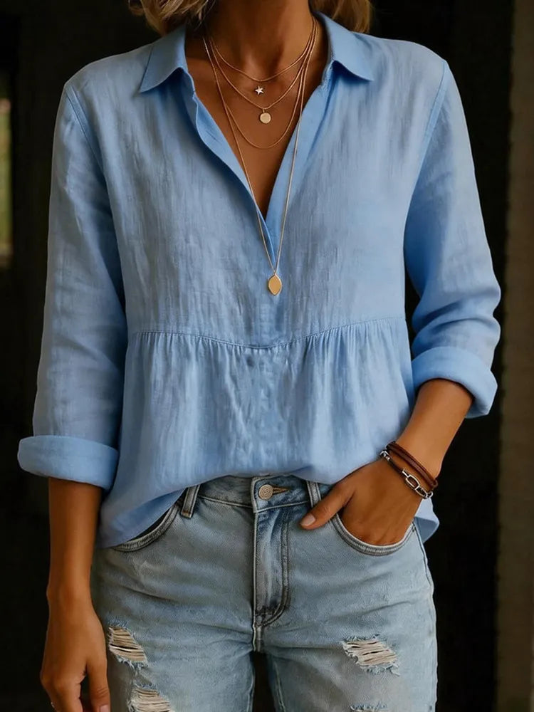 Women's Casual Loose Cotton-Linen Pullover Shirt