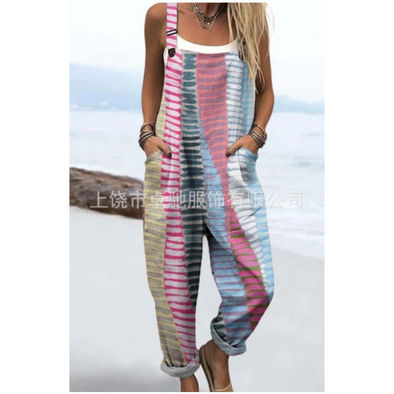 Printed Loose Overalls | Women's Casual Sleeveless Jumpsuit
