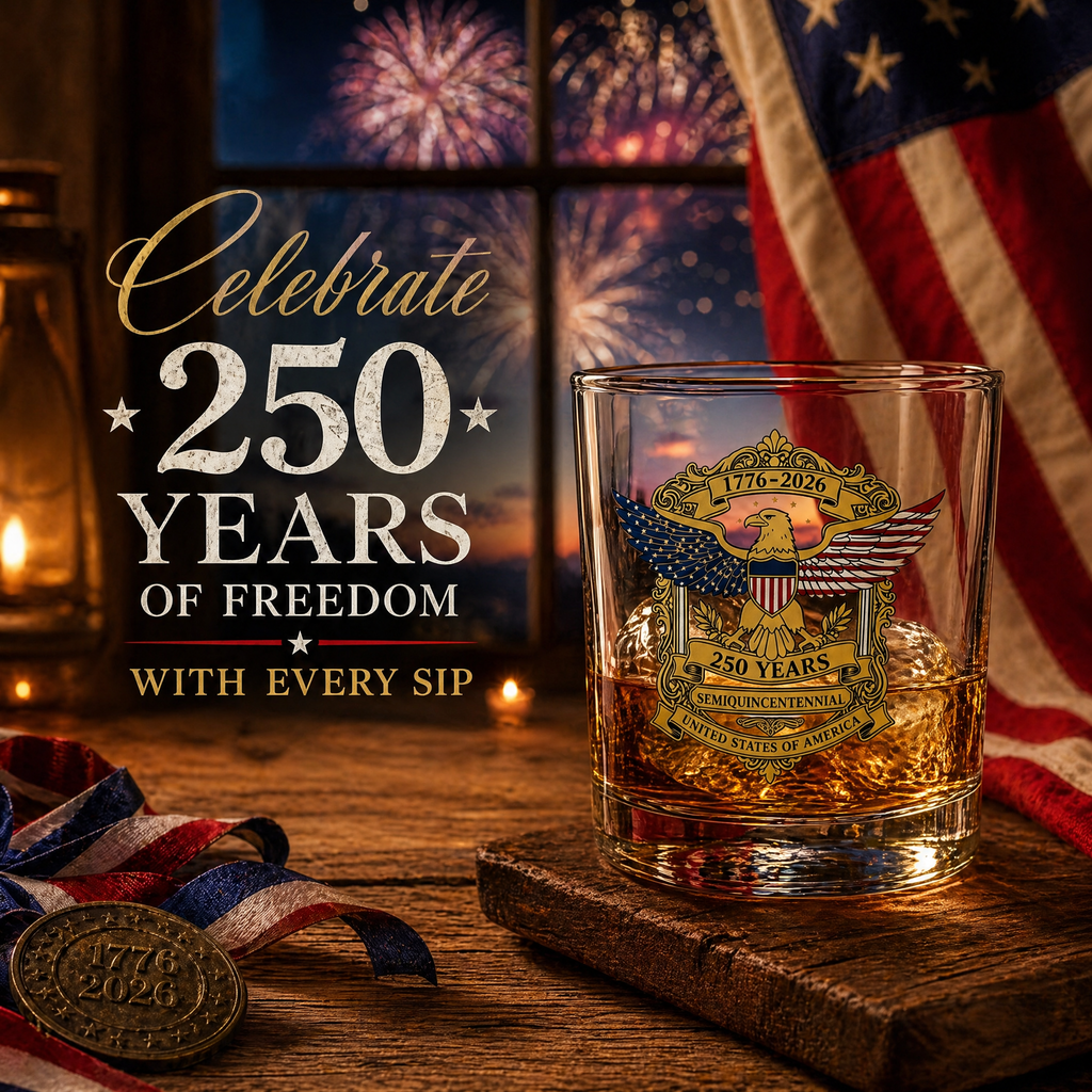 250th Anniversary American Patriotic Whiskey Glass 1776-2026
